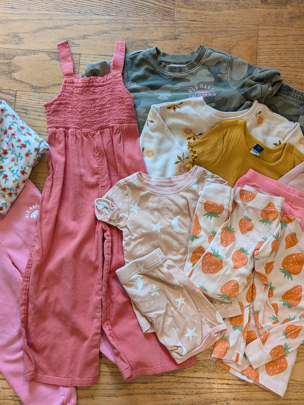 Girls Pink Smocked Romper + Assorted Pajama Set